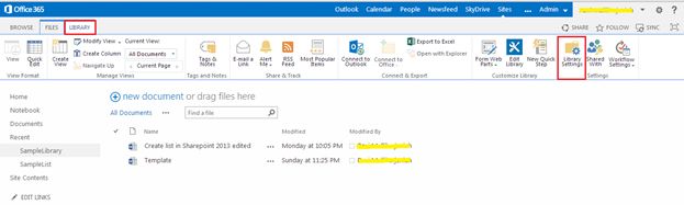 library option in top ribbon bar